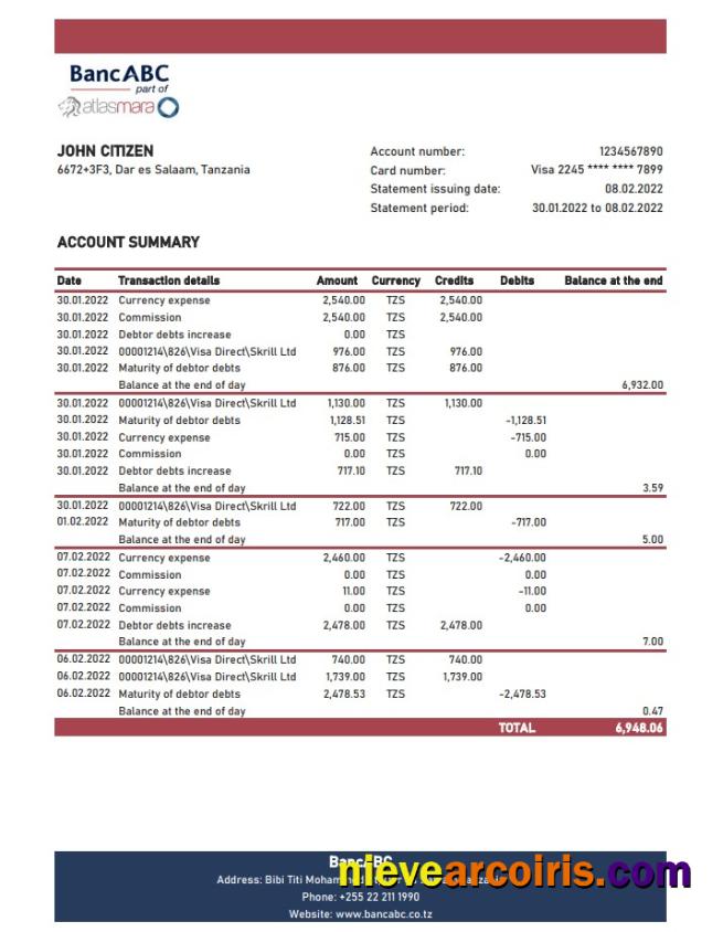 Tanzania BancABC bank statement